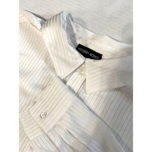 MODERN WORKS Womens White Striped Sheer Button Up Shirt Long Sleeve Size‎ M